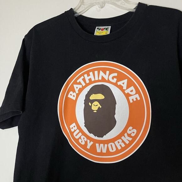 Authentic A Bathing Ape BAPE busy works ape head logo black tshirt Large - Picture 4 of 8